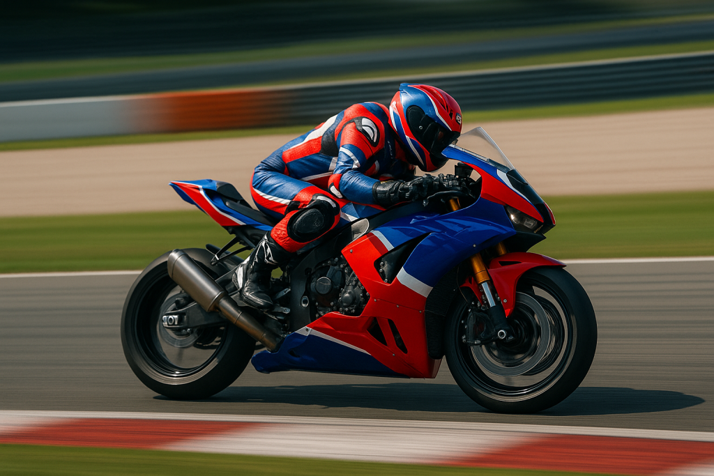 A motorcycle racing at high speed in the race