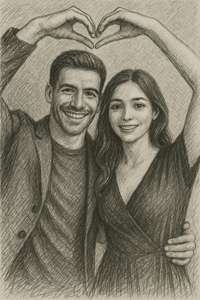 Create a hand-drawn style sketch of the scene, using charcoal and cross-hatching
