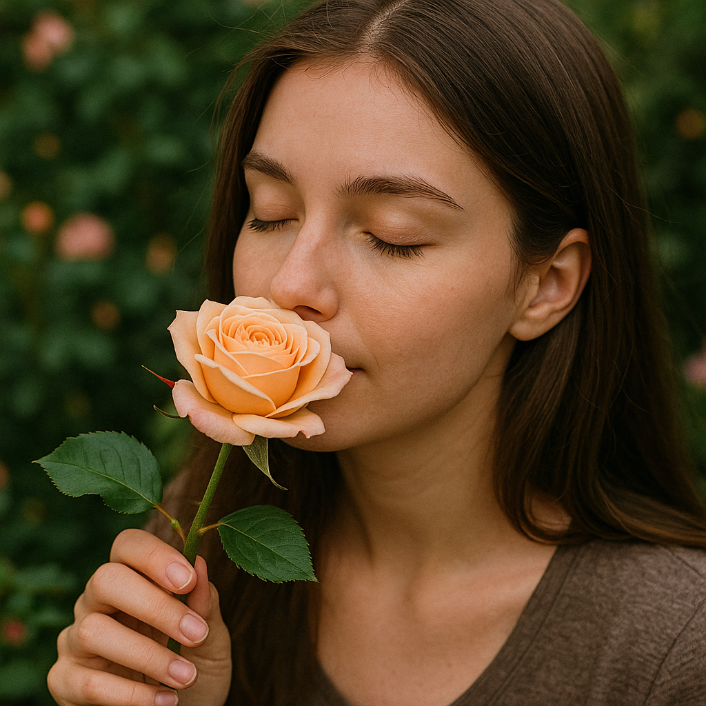 Girl smelling flowers
