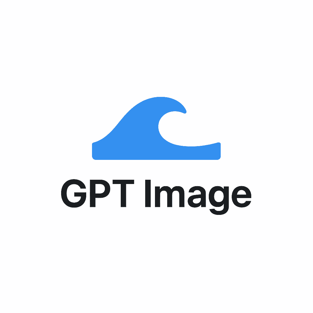 Modern minimalist logo for a mobile app startup named GPT Image, featuring a stylized wave icon and a blue-and-white color scheme