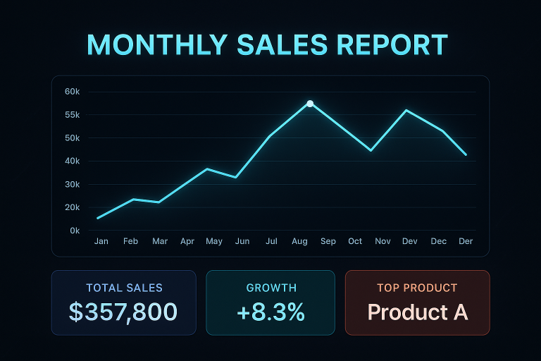 Presentation slide Monthly Sales Report with a dark background