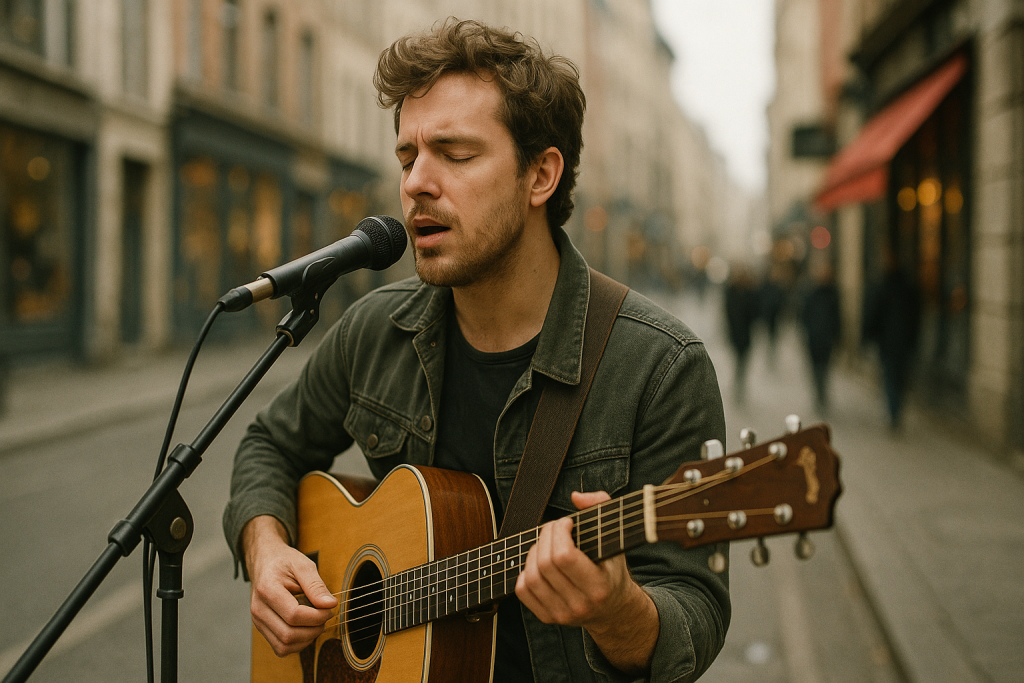 Singer singing on the street