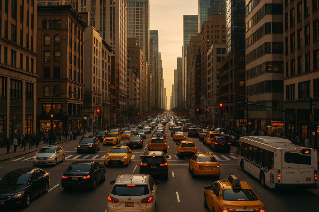 The busy scene of city streets