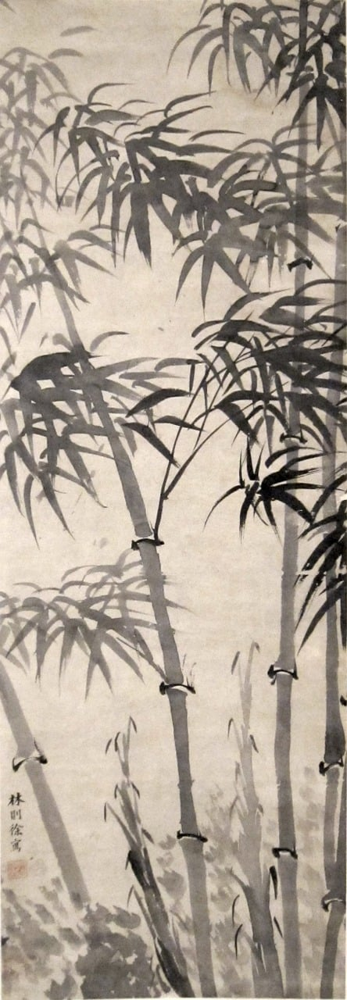Traditional Chinese ink painting of bamboo, with black ink and brush strokes on rice paper