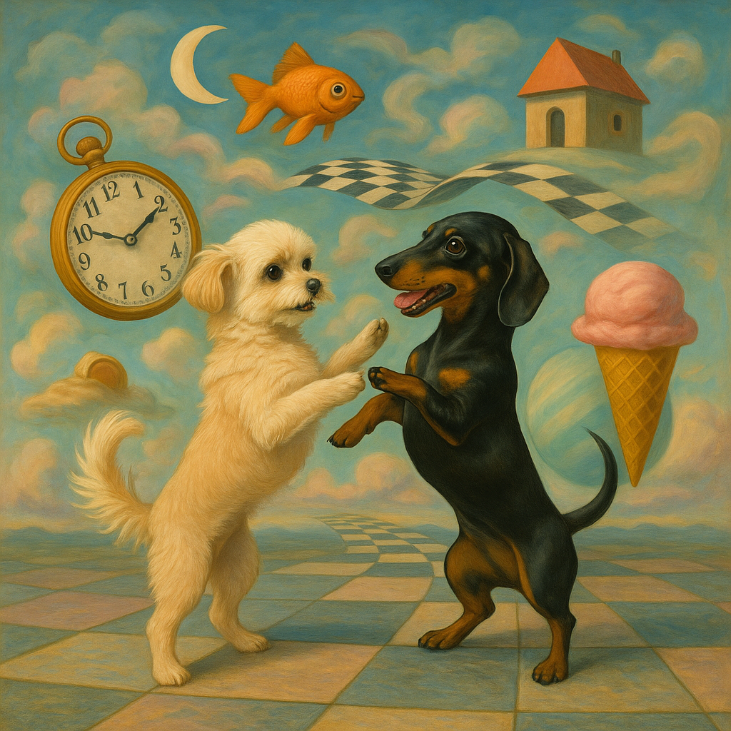 Transform the scene into surreal art dreamlike elements, odd combinations (floating objects, unexpected scale)