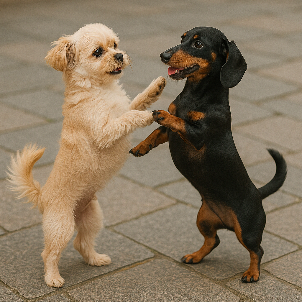 Two puppies dancing