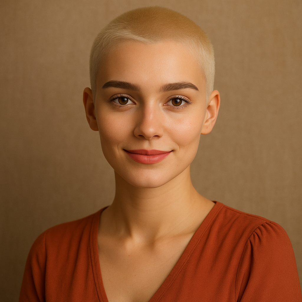 bleached blond buzz cut on woman