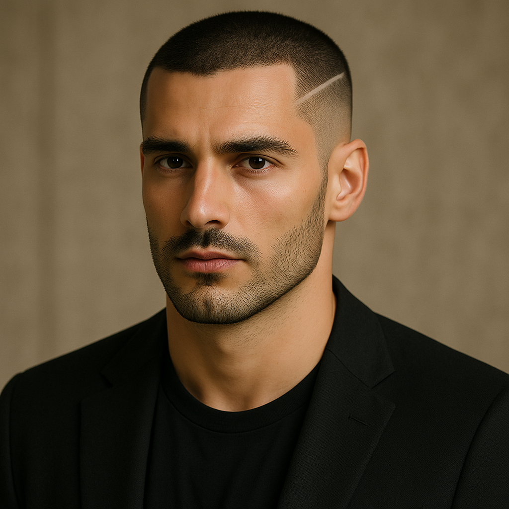 buzz cut with a shaved line design on side