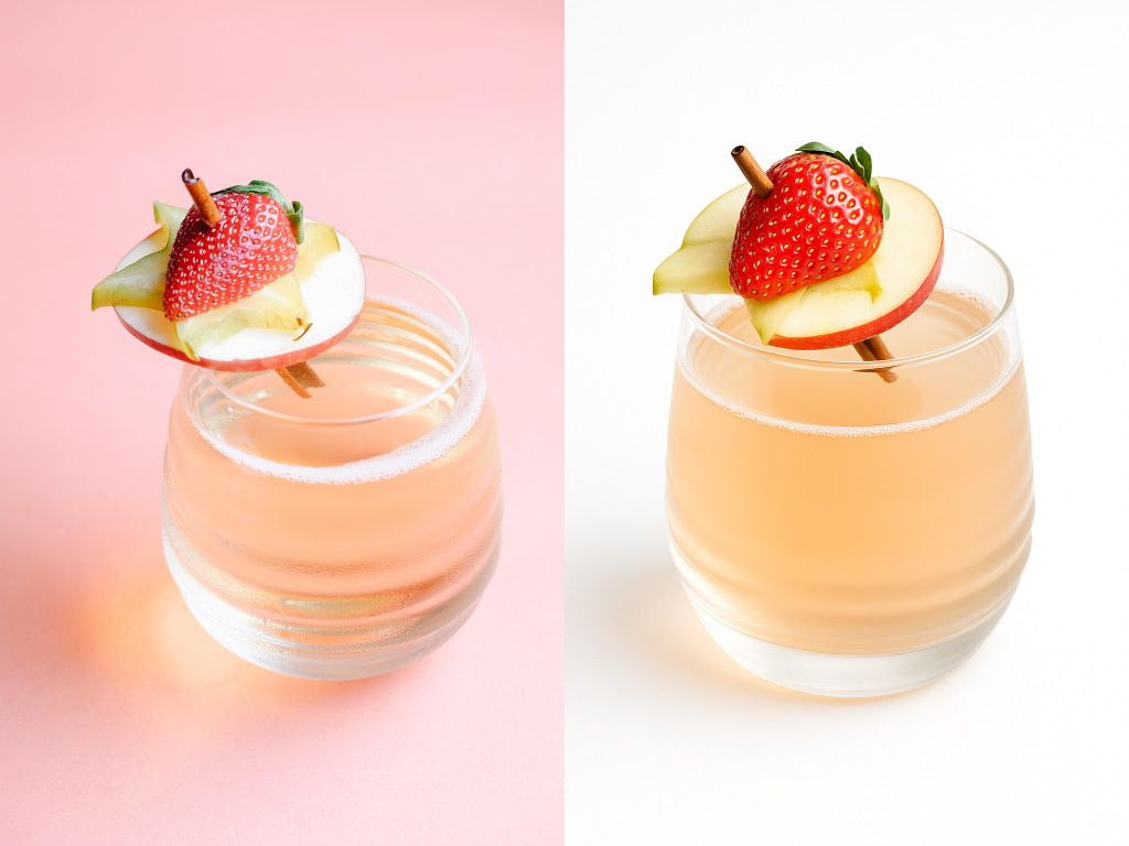 A sharp studio-style photo of cup with fruits isolated on a pure white background. No other objects or text.