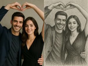 Create a hand-drawn style sketch of the scene, using charcoal and cross-hatching