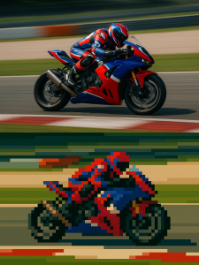 Create a pixelated game graphic of the subject, with chunky blocks of color